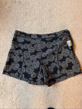 Anthropologie Black Dress Shorts with White Dot Floral Print